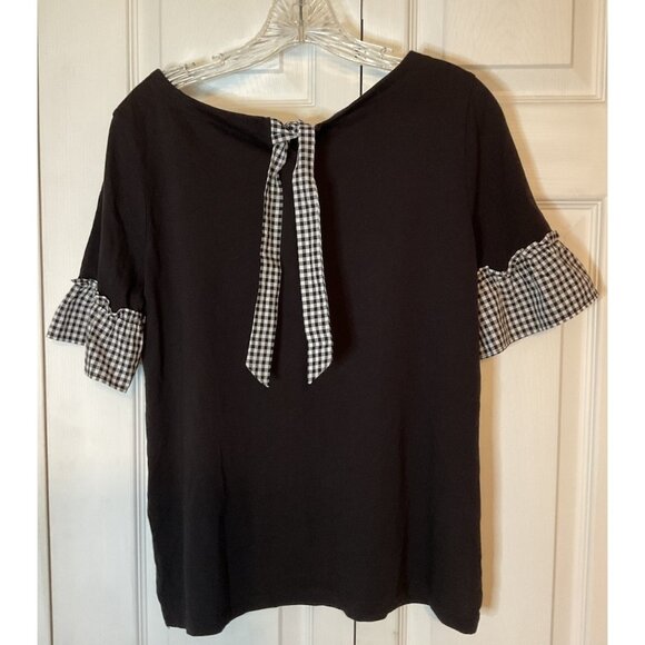 Talbots Black Gingham Checkered T Shirt Blouse Top Small Preppy Pima Cotton - Picture 2 of 3